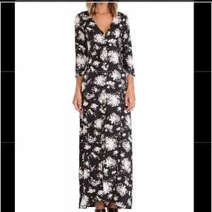 REVOLVE Stillwater Maxi Black Floral Dress Button Down Size XS